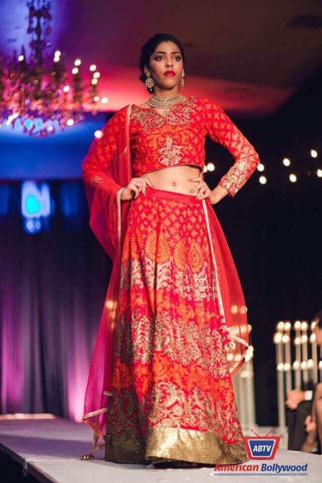 red and gold lengha