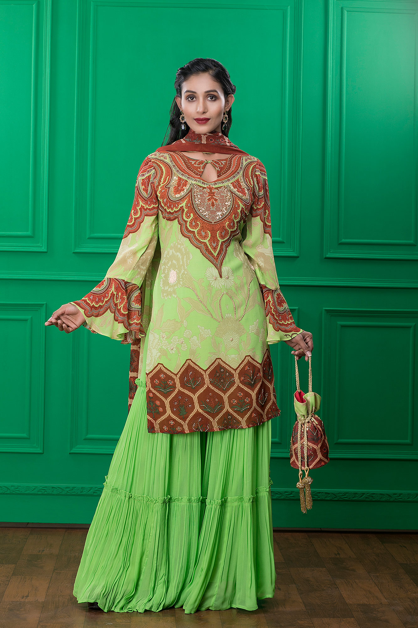 Green Sharara Set With Potli Bag - Indian Clothes Dallas, Custom ...