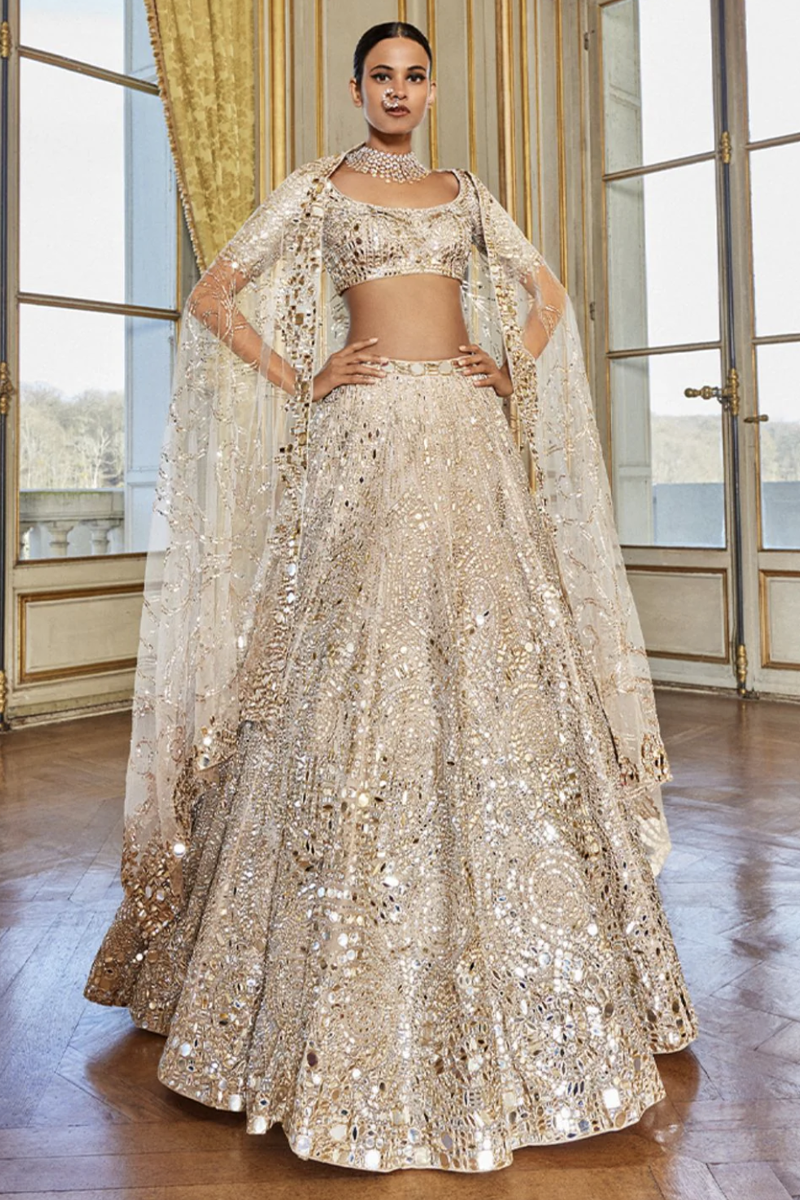 Rose Gold Mirror Work Lehenga Set - Indian Clothes in Dallas - Custom ...