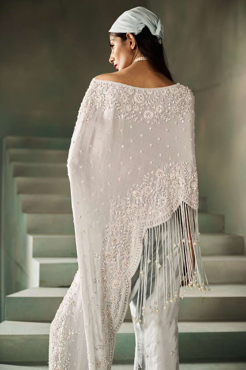 Ivory Sequin Cape Set - Indian Clothes in Dallas - Custom Designed ...