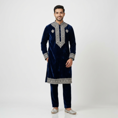 Midnight Blue Velvet Sangeet Kurta Set